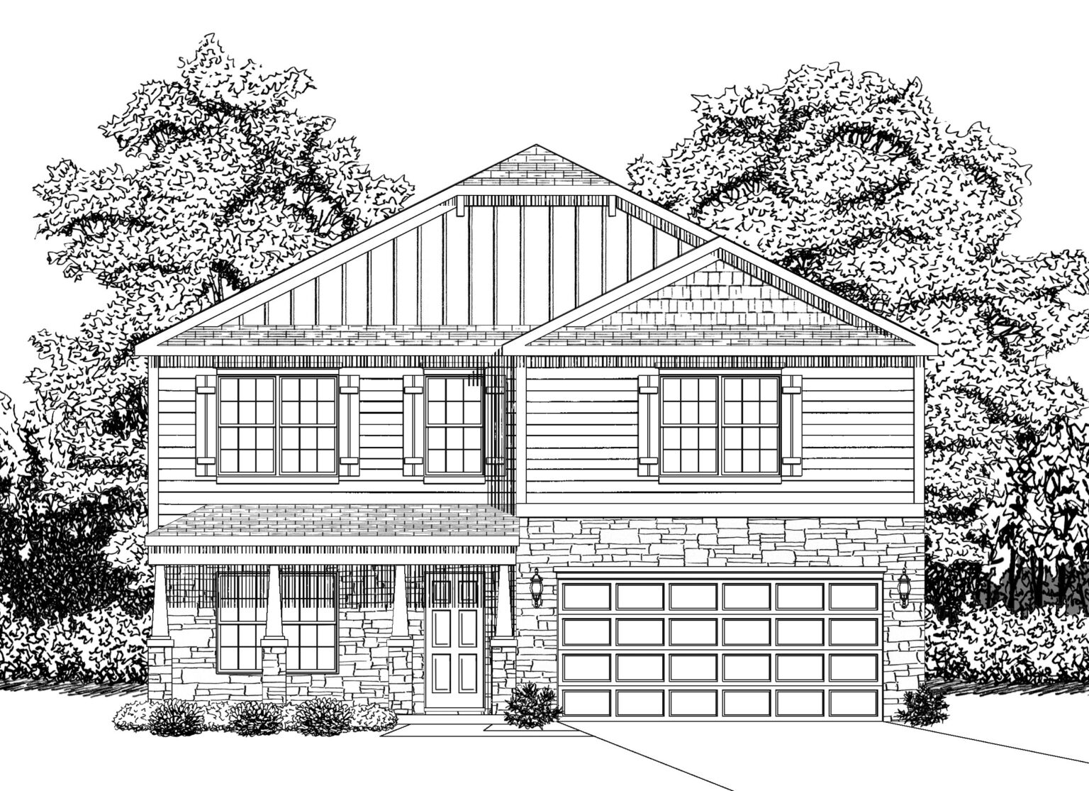 6405 Clark Creek Trail Whitsett, NC Elevation Drawing. Home by DR Horton Builders